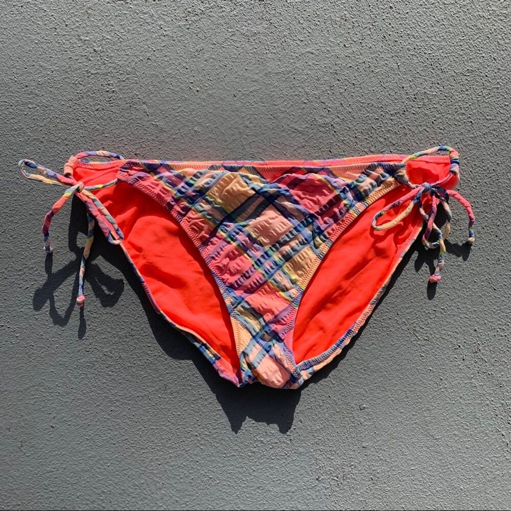Victorias Secret orange blue plaid side tie bikini bottoms MEDIUM